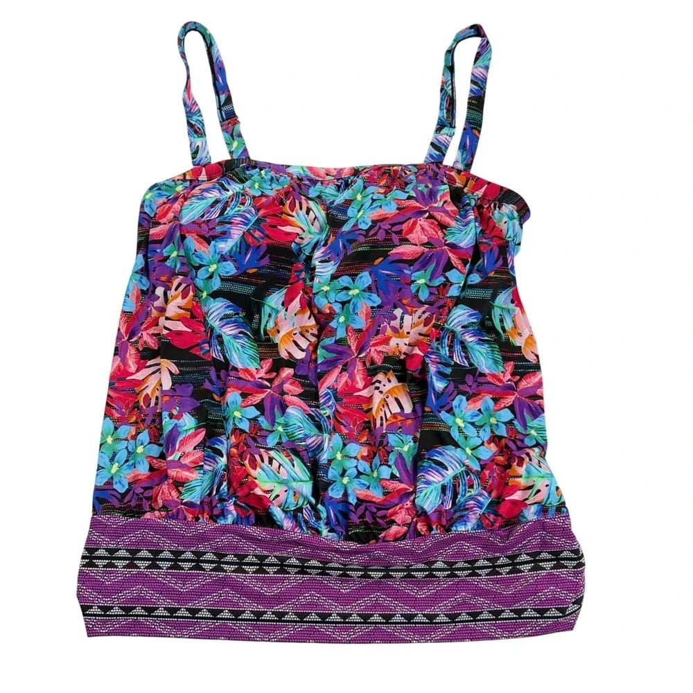 Swimsuits For All Women Floral Tropical Blouson Tankini Top 16 NWT‎